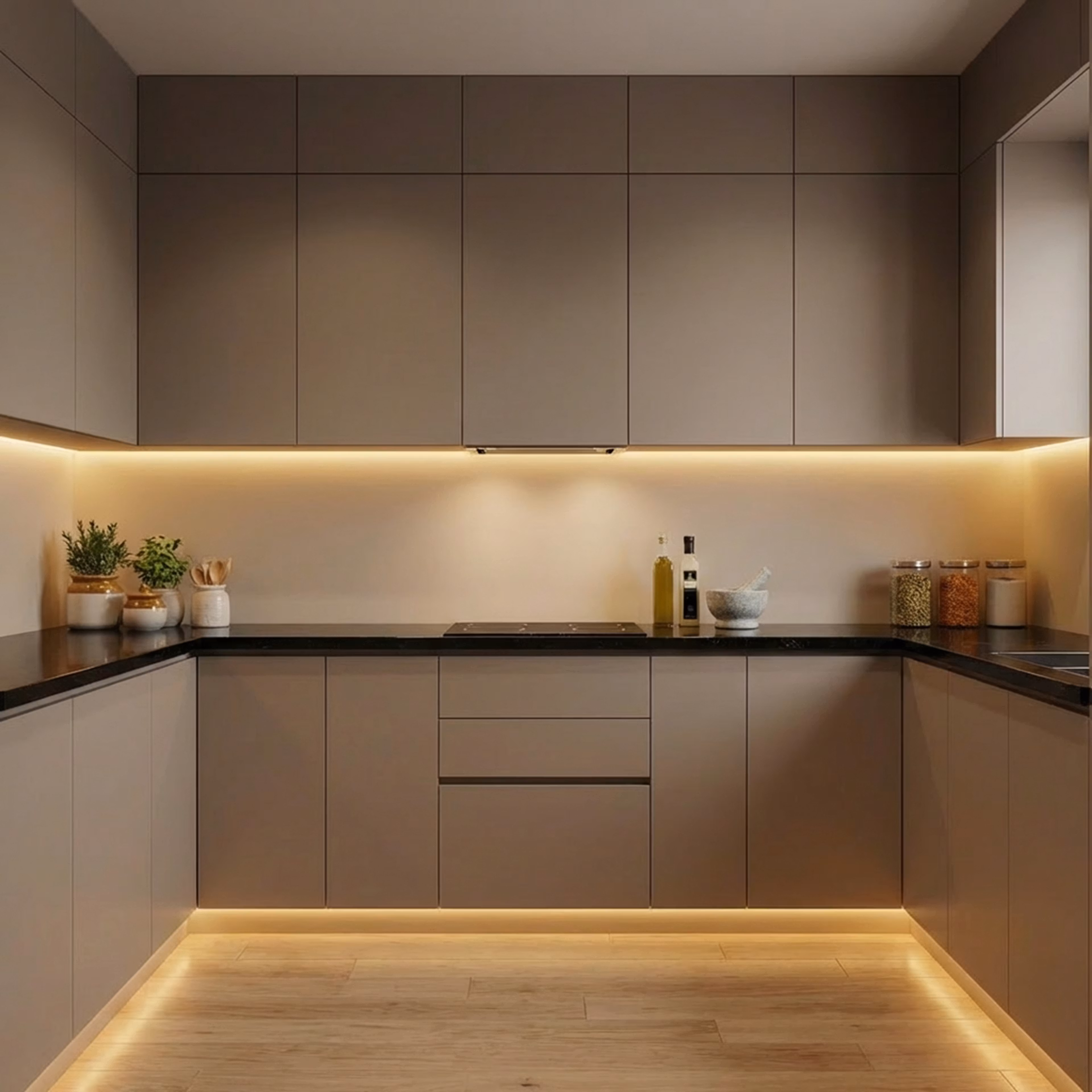 age green Contemporary U-Shaped Kitchen 